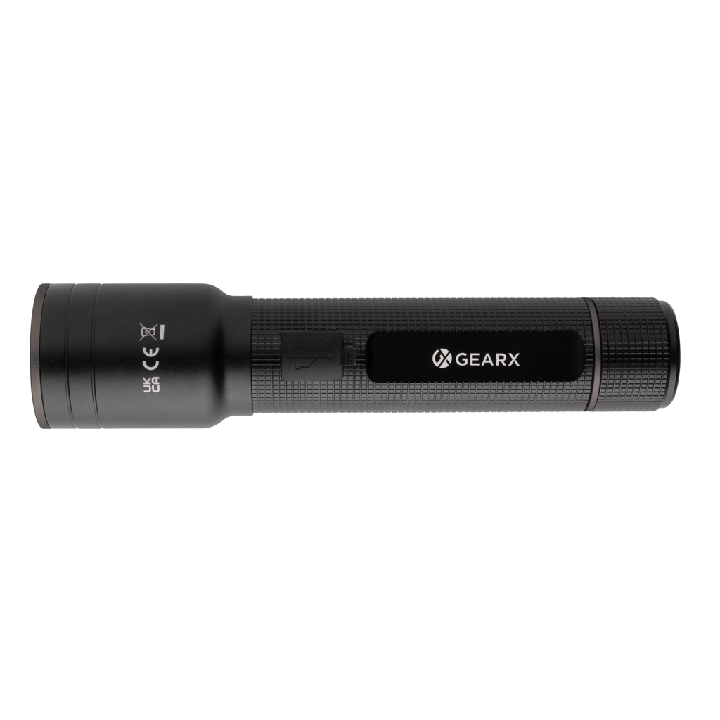Heavy-Duty USB-Taschenlampe aus RCS recyceltem Aluminium, schwarz