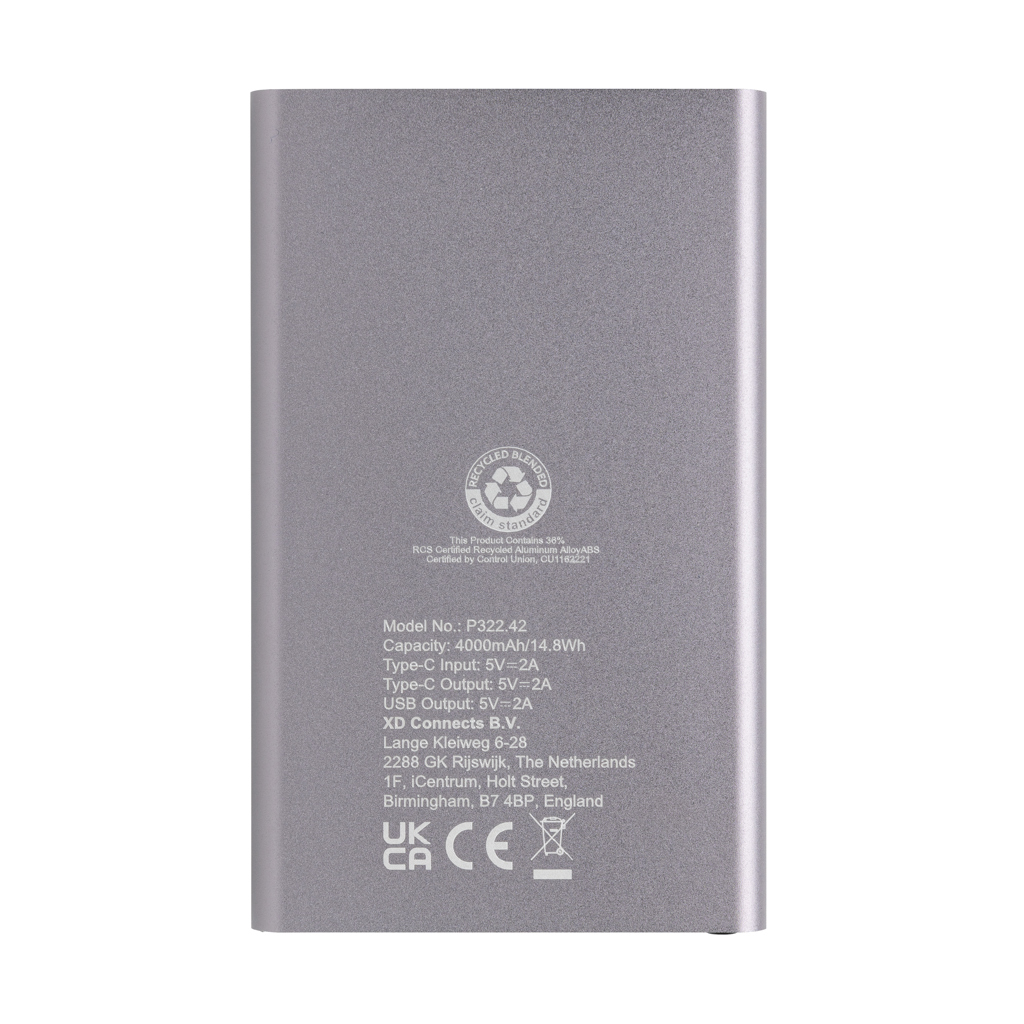 4.000mAh Type-C Powerbank aus RCS recyeltem ABS & Aluminium, anthrazit