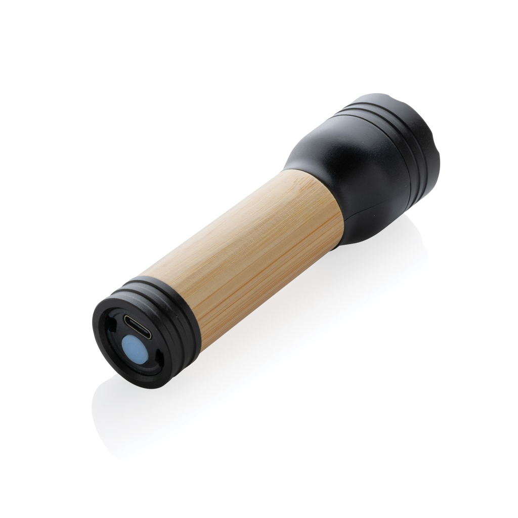 Lucid 1W Taschenlampe aus RCS recycelt. Kunststoff & Bambus, schwarz