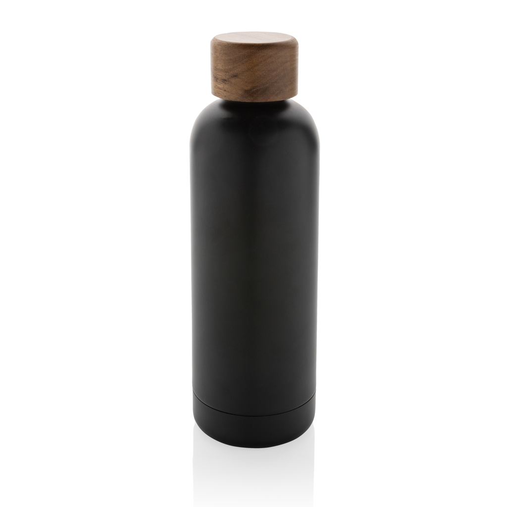 Wood Vakuumflasche aus RCS recyceltem Stainless-Steel, schwarz