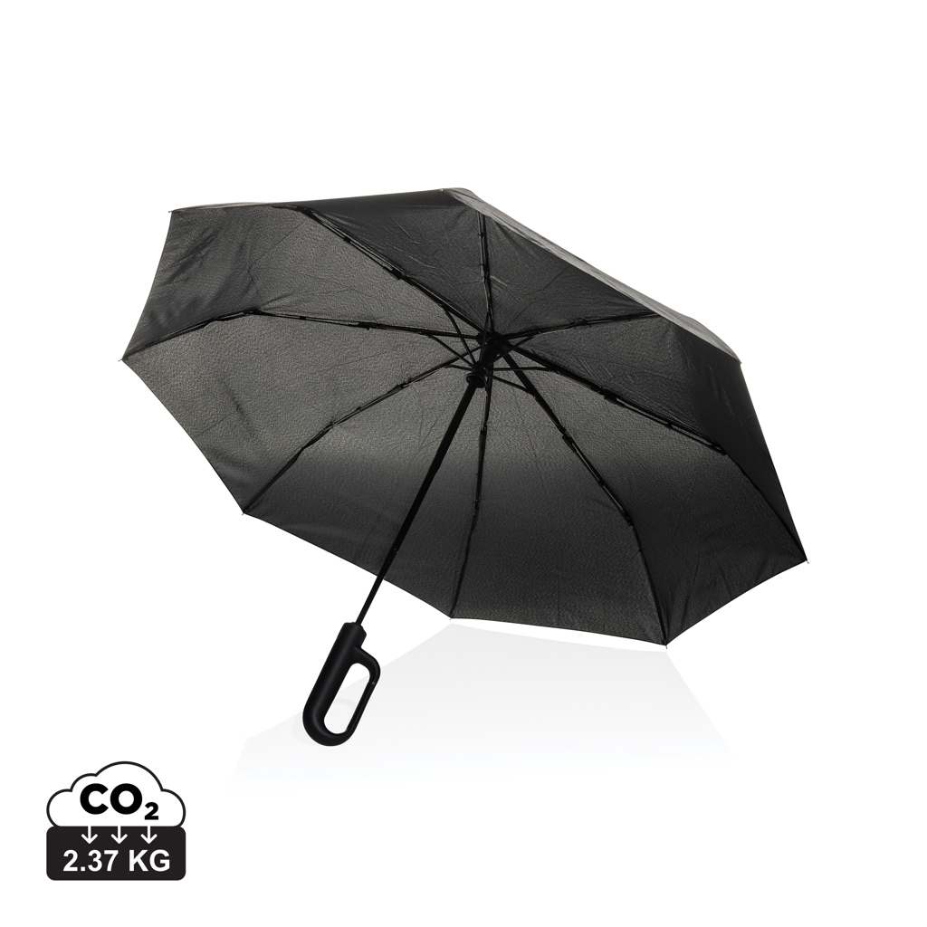 Yara 21“ AWARE™ rPET Regenschirm mit Karabiner, schwarz