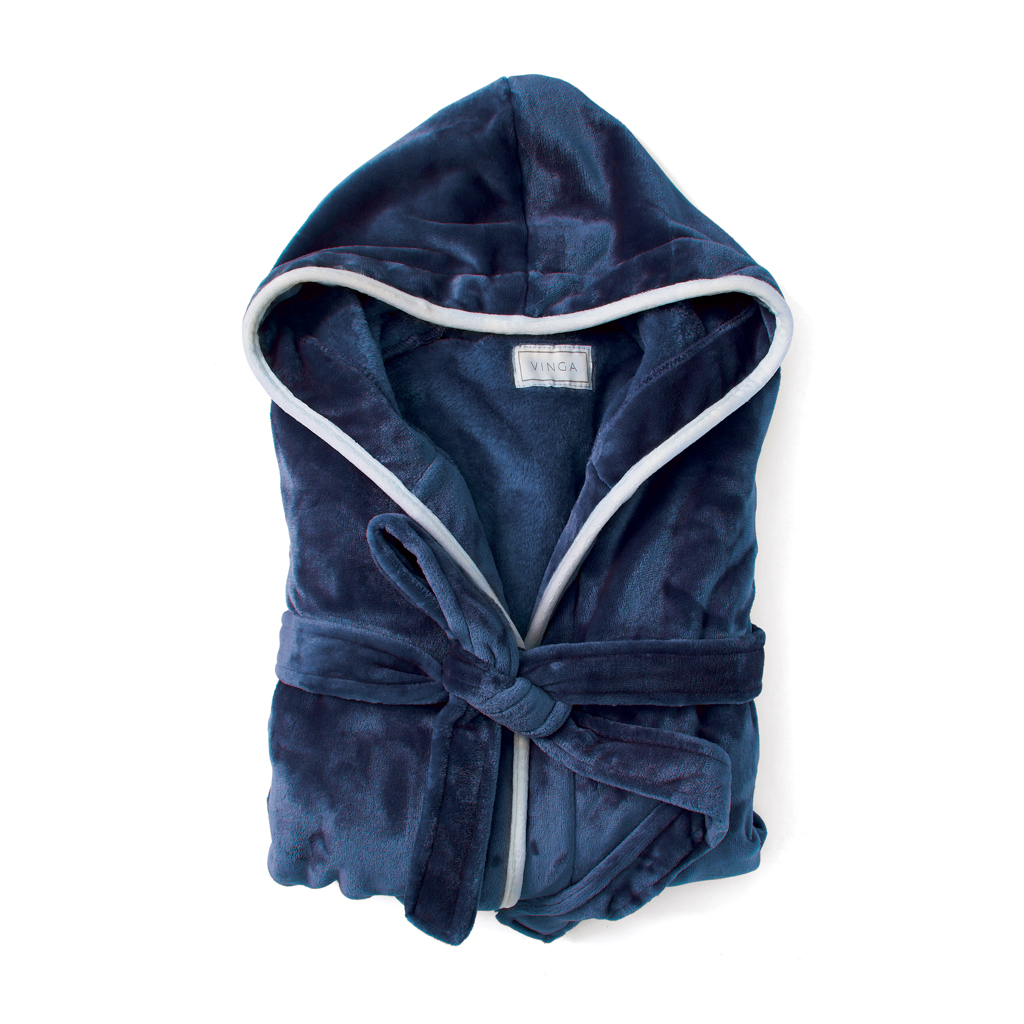 VINGA Louis Luxus Plüsch GRS rPET Bademantel Größe L/XL, navy blau
