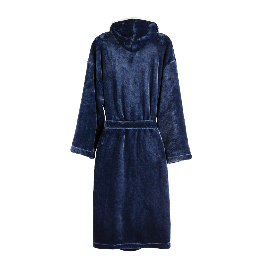 VINGA Louis Luxus Plüsch GRS rPET Bademantel Größe L/XL, navy blau