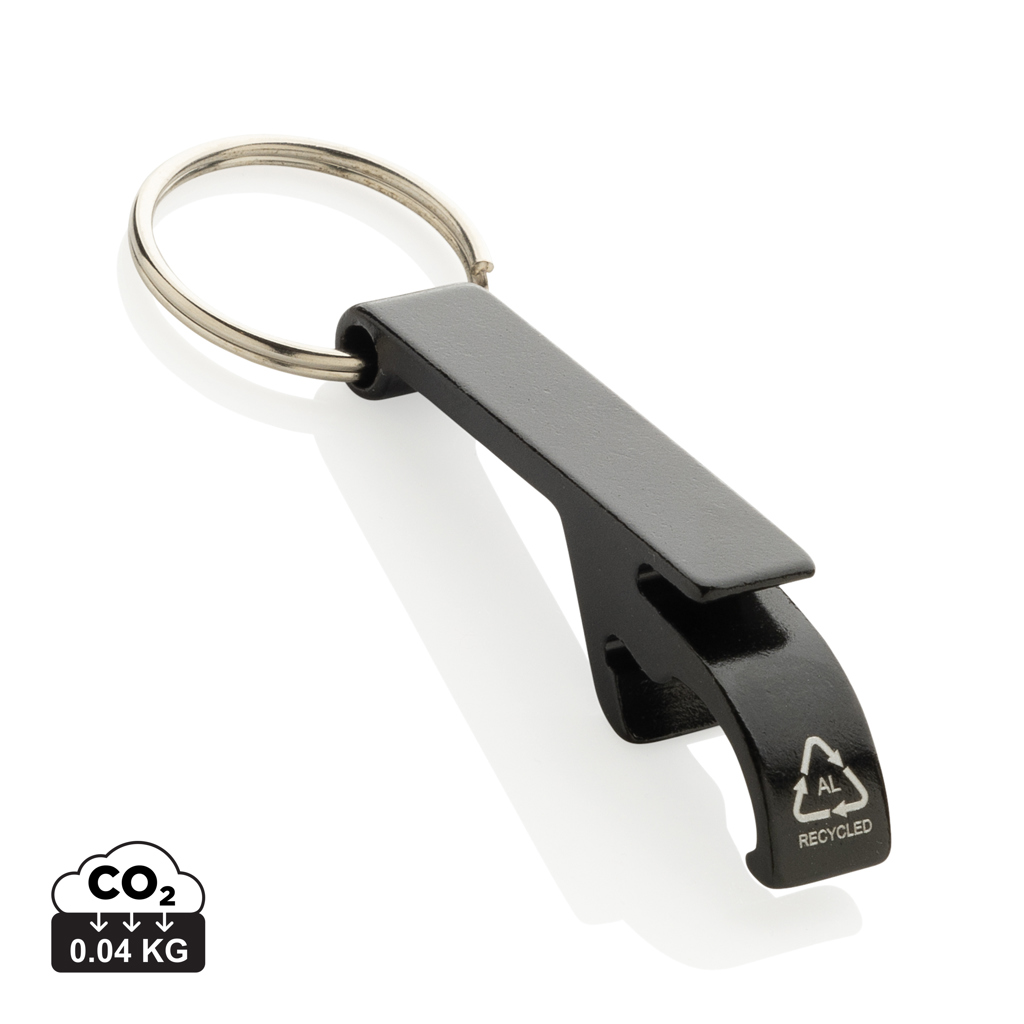 Flaschen- und Dosenöffner aus RCS recyceltem Aluminium, schwarz