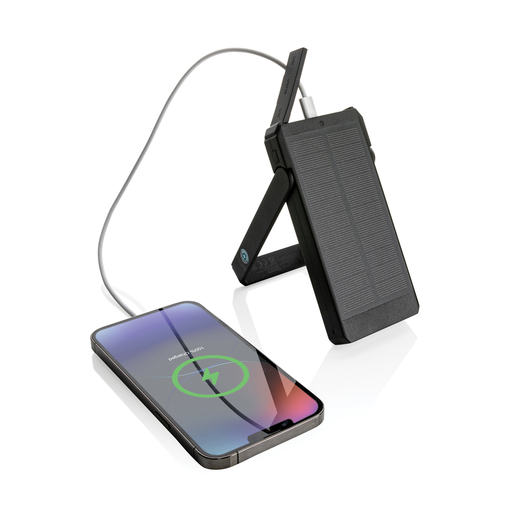 Skywave 10000mAh Solarpowerbank aus RCS recycelt. Kunststoff, schwarz