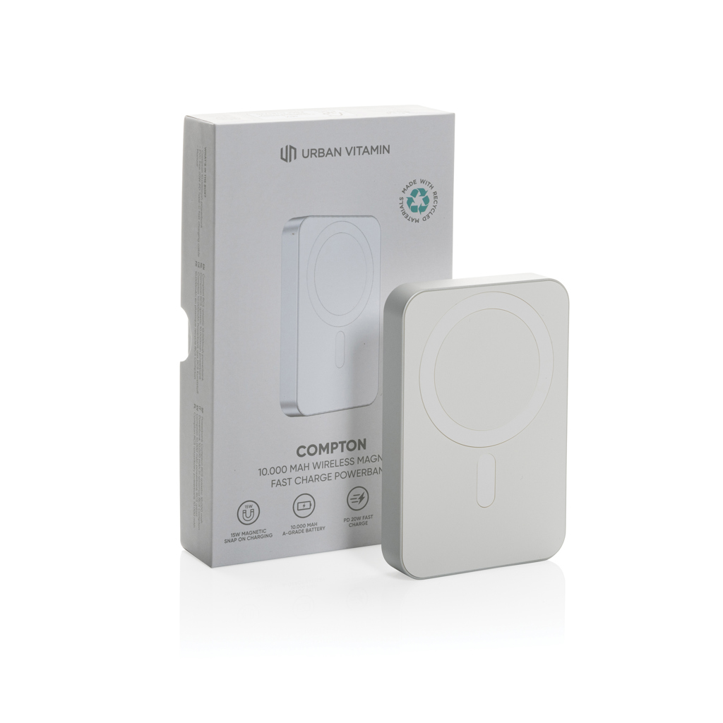 Urban Vitamin Compton 10000mAh Powerbank aus RCS Plastik/Alu, silber