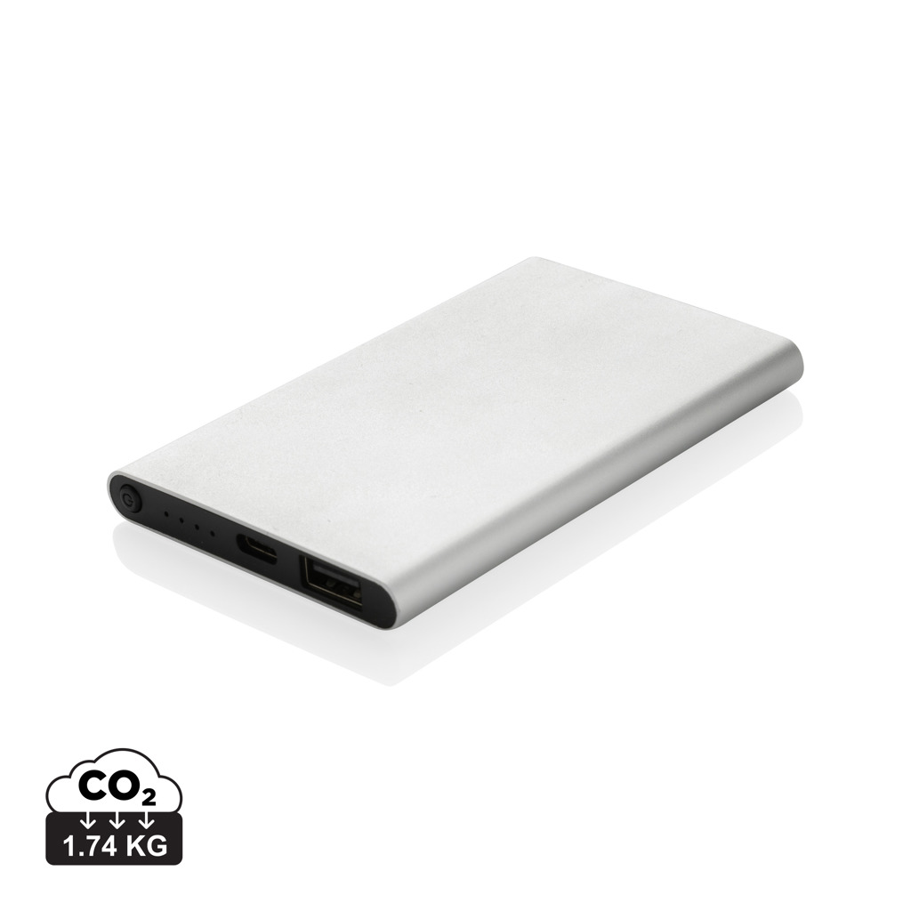 4.000mAh Type-C Powerbank aus RCS recyeltem ABS & Aluminium, silber