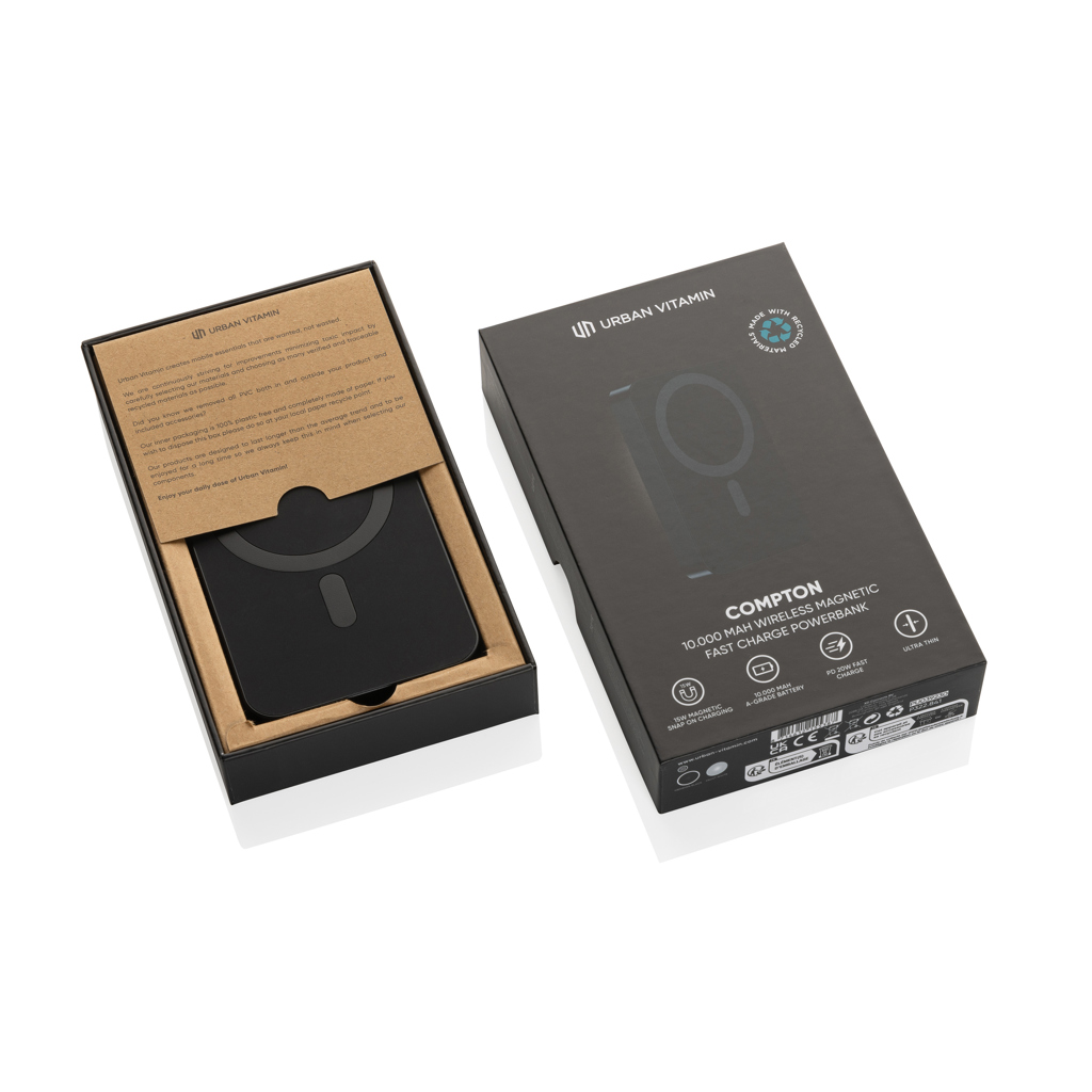 Urban Vitamin Compton 10000mAh Powerbank aus RCS Plastik/Alu, schwarz