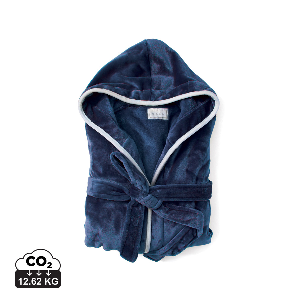 VINGA Louis Luxus Plüsch GRS rPET Bademantel Größe L/XL, navy blau