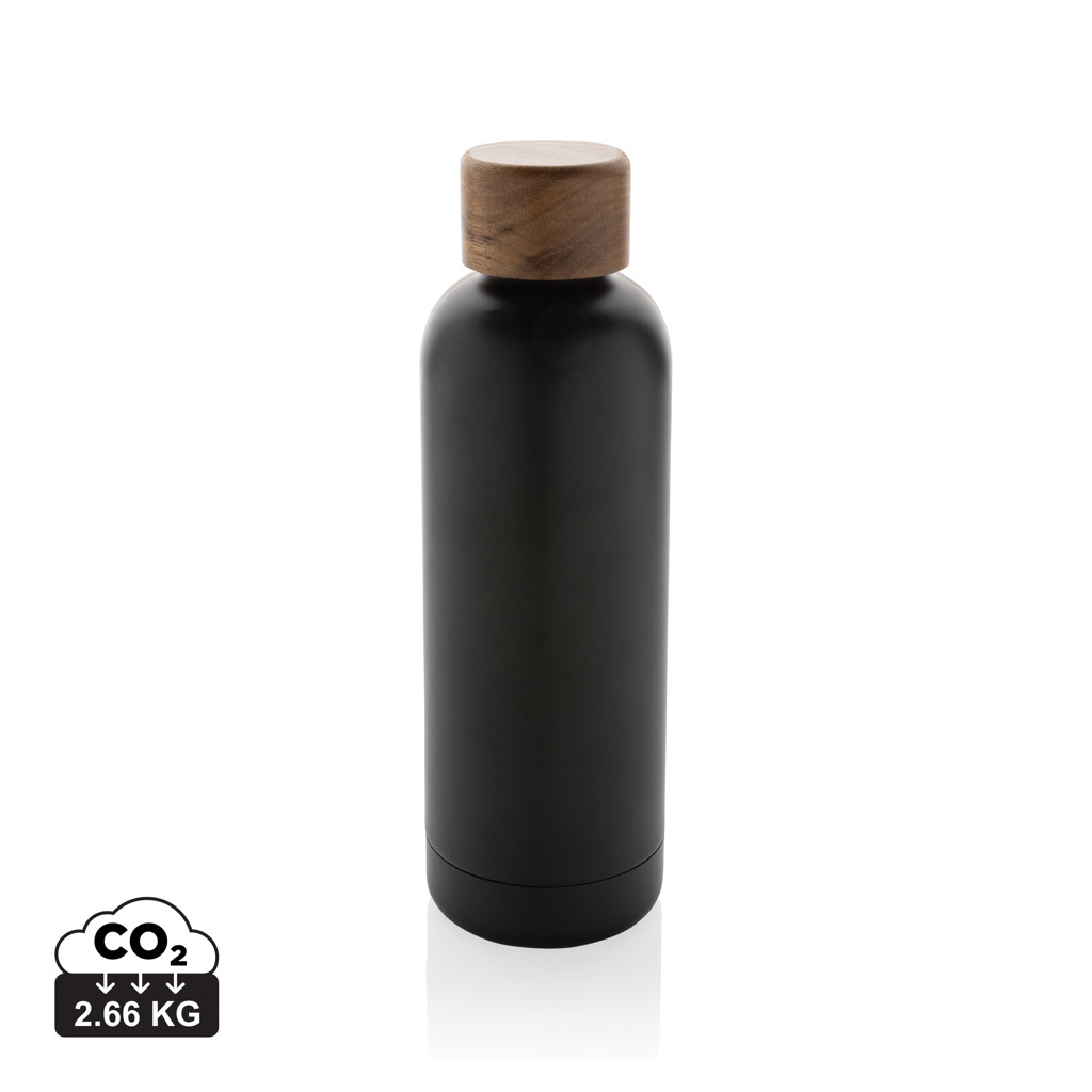 Wood Vakuumflasche aus RCS recyceltem Stainless-Steel, schwarz