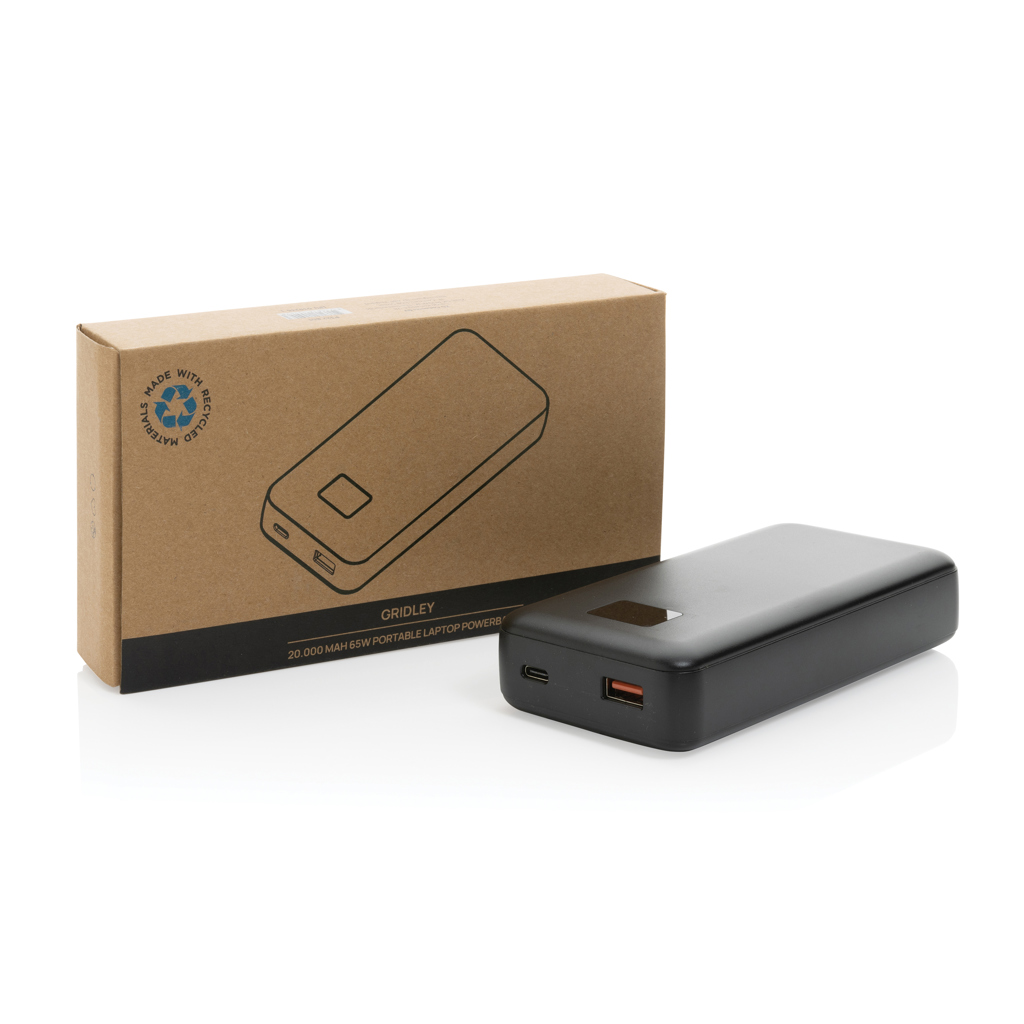 Gridley 20.000mAh 65W Laptop Powerbank aus RCS rPlastik, schwarz