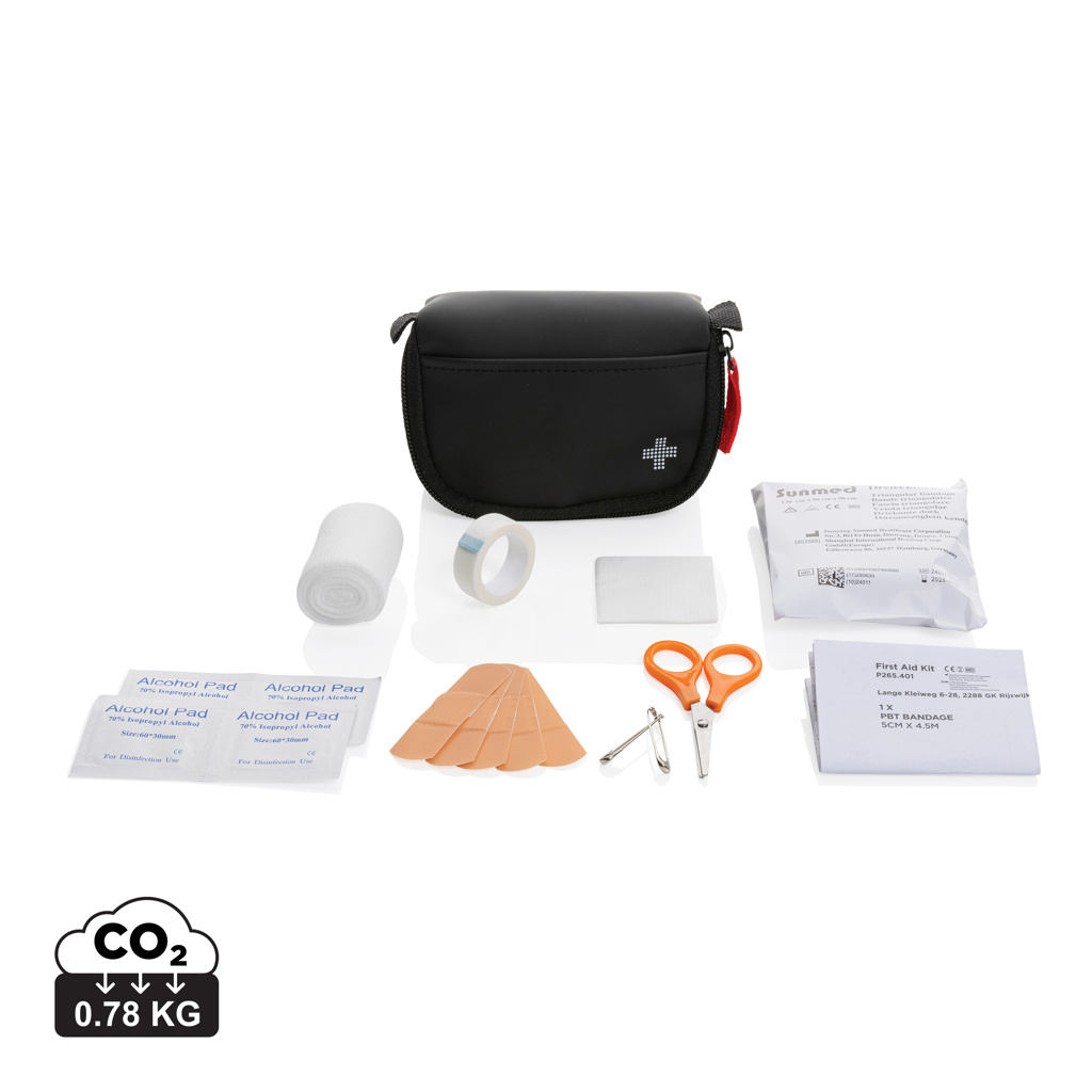 Kleines Erste-Hilfe-Set in RCS recycelter Nubuk-PU Tasche, schwarz