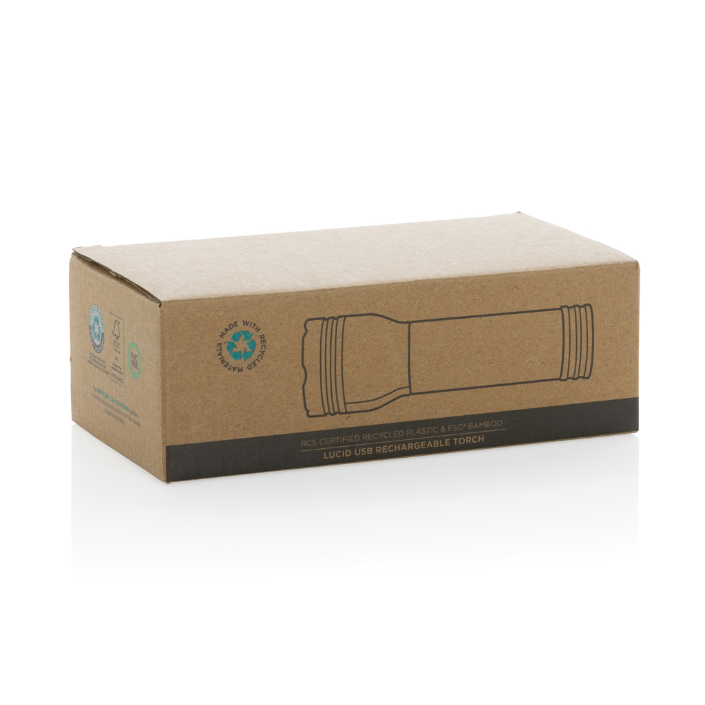 Lucid 3W Taschenlampe aus RCS recycelt. Kunststoff & Bambus, schwarz