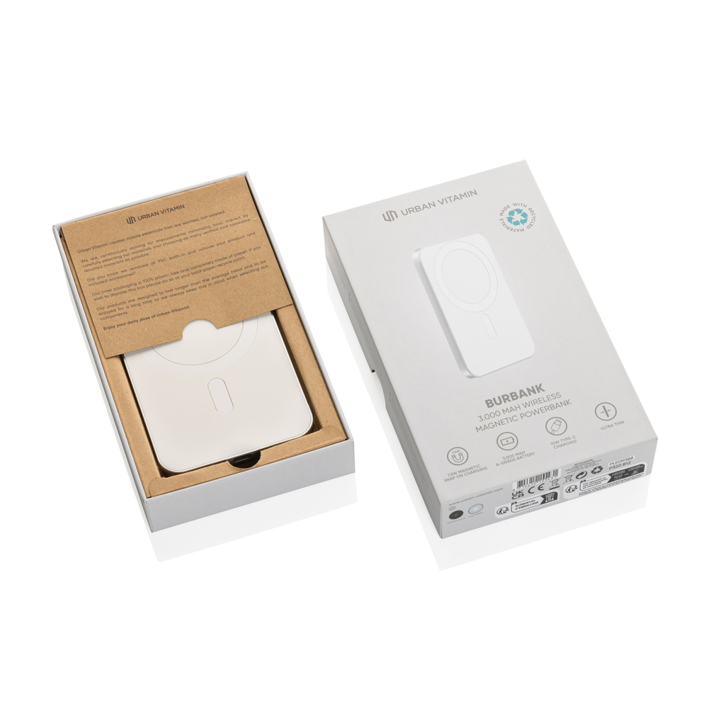 Urban Vitamin Burbank 3000mAh Powerbank aus RCS Plastik/Alu, silber