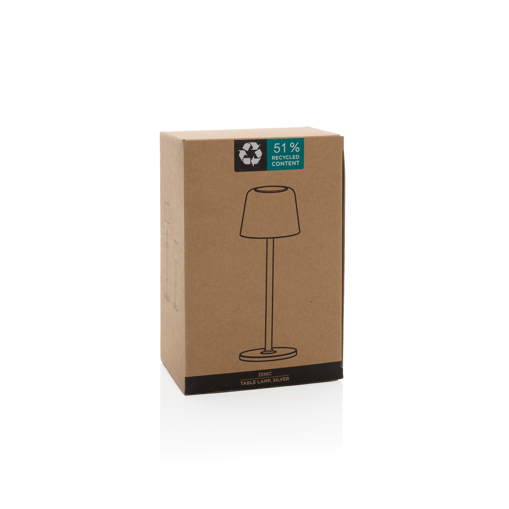 Zenic USB Tischleuchte aus RCS recyceltem Kunststoff, silber