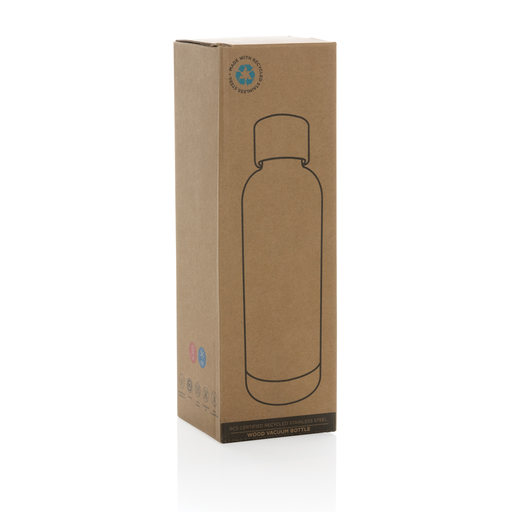 Wood Vakuumflasche aus RCS recyceltem Stainless-Steel, schwarz