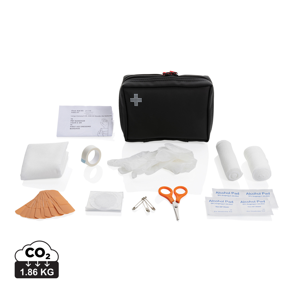 Erste-Hilfe-Set in RCS recycelter Nubuk-PU Tasche, schwarz