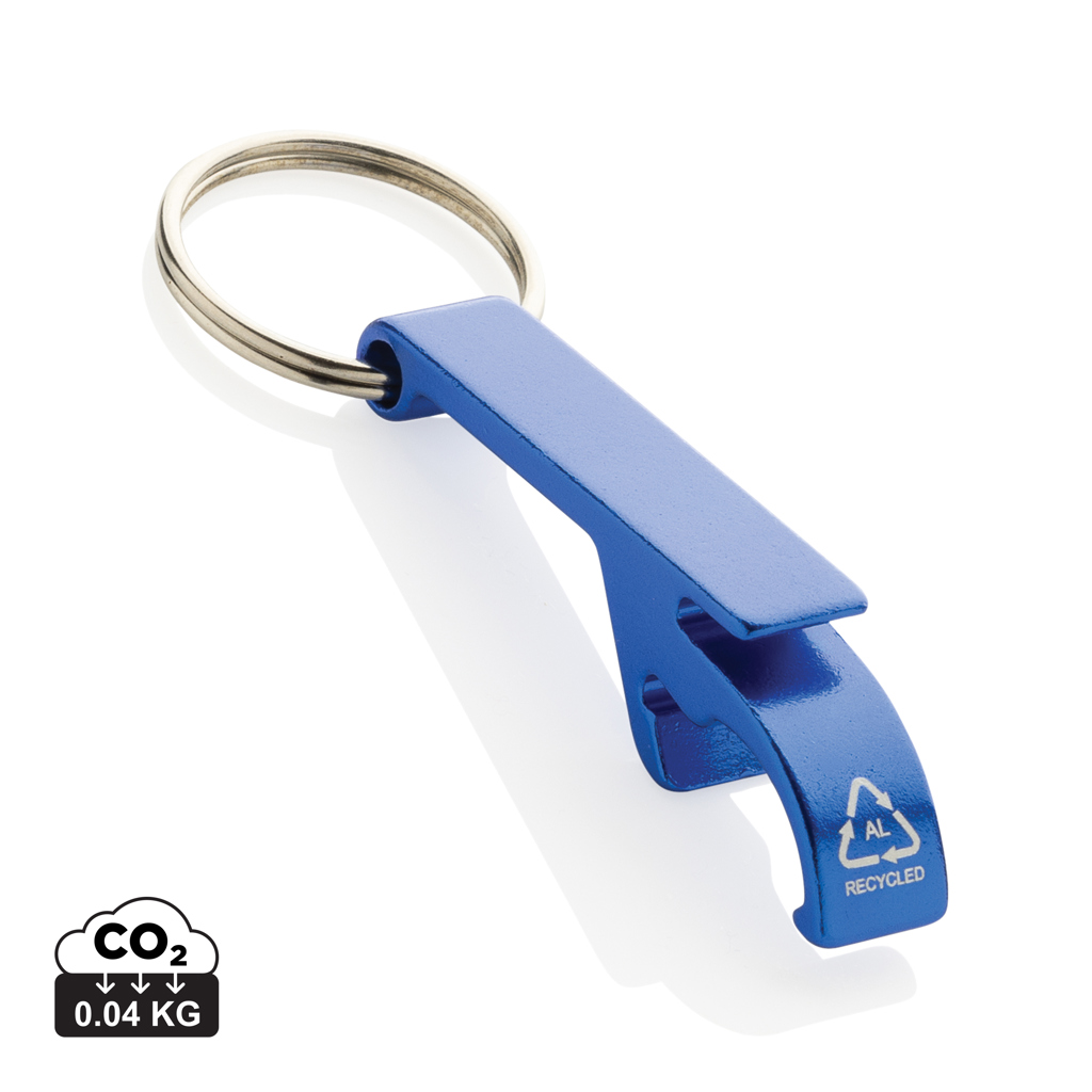 Flaschen- und Dosenöffner aus RCS recyceltem Aluminium, blau