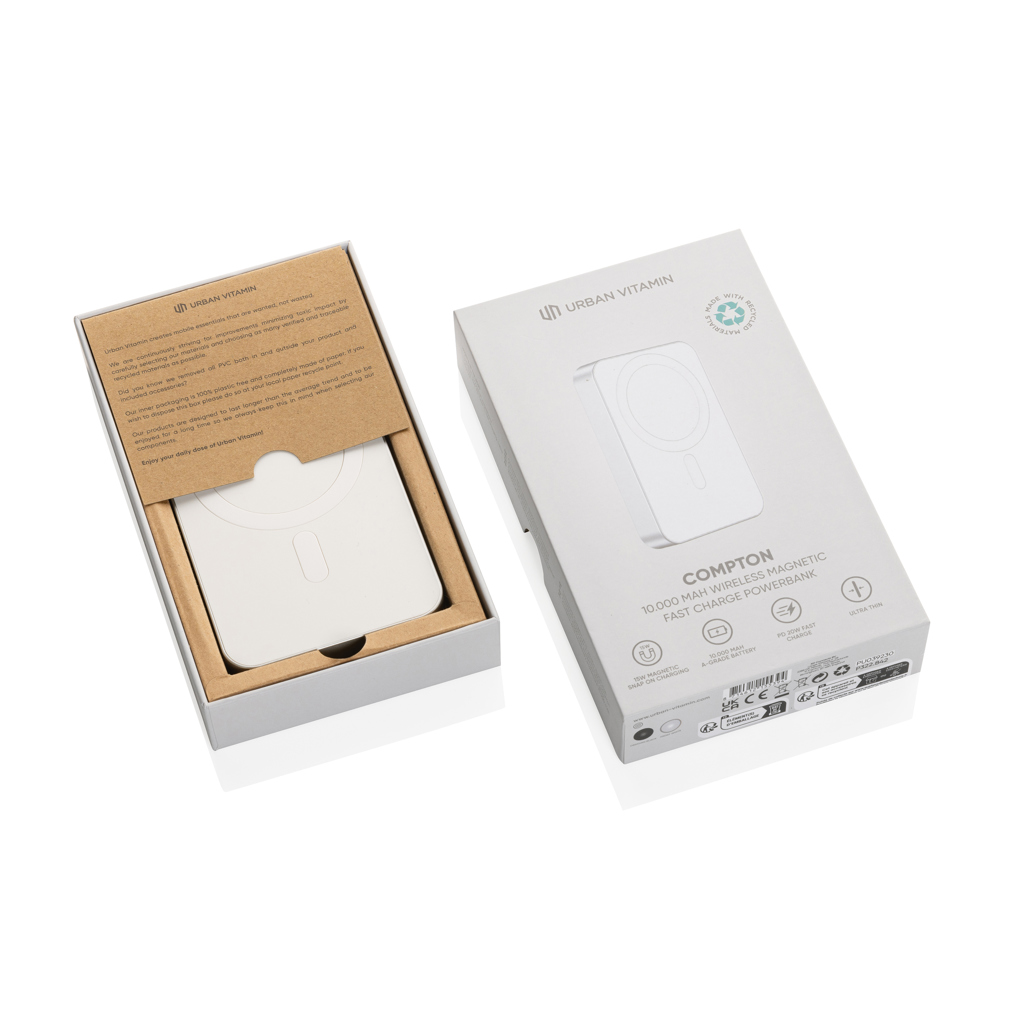 Urban Vitamin Compton 10000mAh Powerbank aus RCS Plastik/Alu, silber