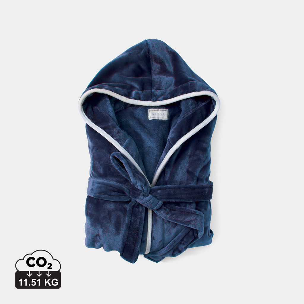 VINGA Louis Luxus Plüsch GRS rPET Bademantel Größe S/M, navy blau