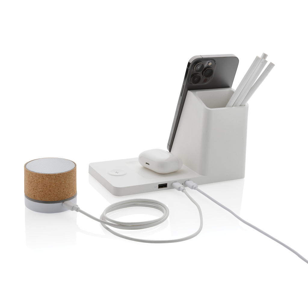 Ontario 15W 3-in-1 Charger aus RCS rec. Kunststoff & Bambus, weiß