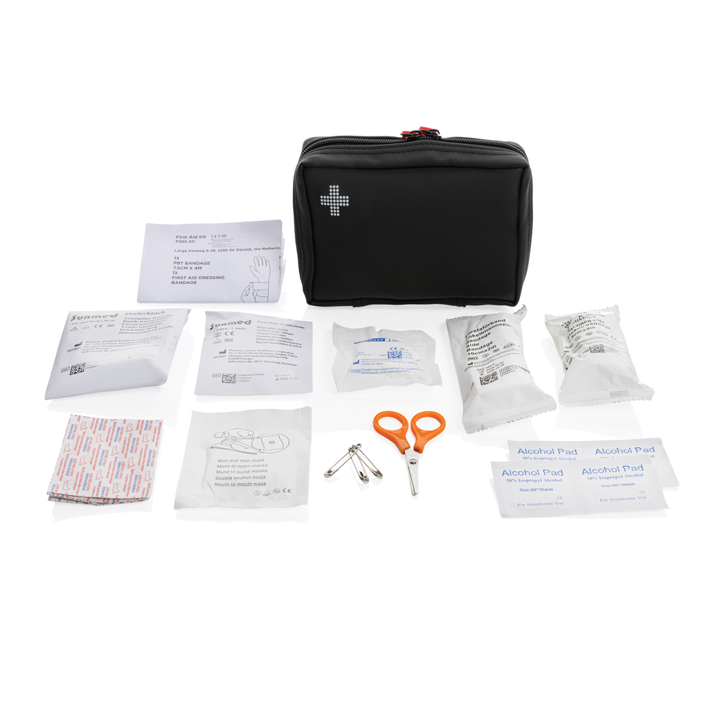 Erste-Hilfe-Set in RCS recycelter Nubuk-PU Tasche, schwarz