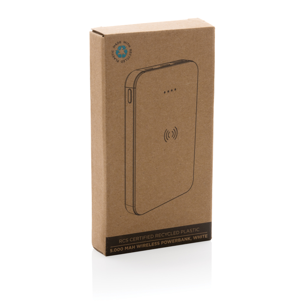 5.000mAh 5W Wireless Powerbank aus RCS recyceltem Kunststoff, weiß