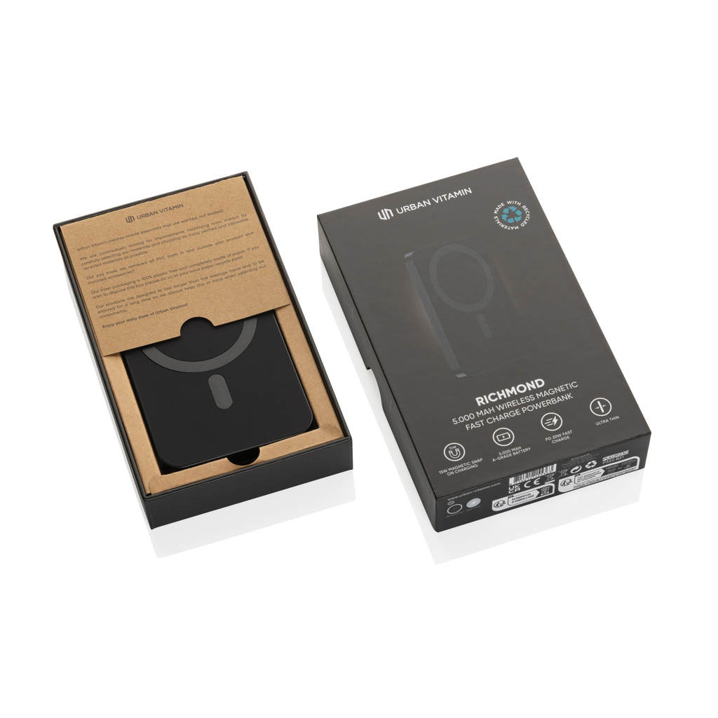 Urban Vitamin Richmond 5000mAh Powerbank aus RCS Plastik/Alu, schwarz
