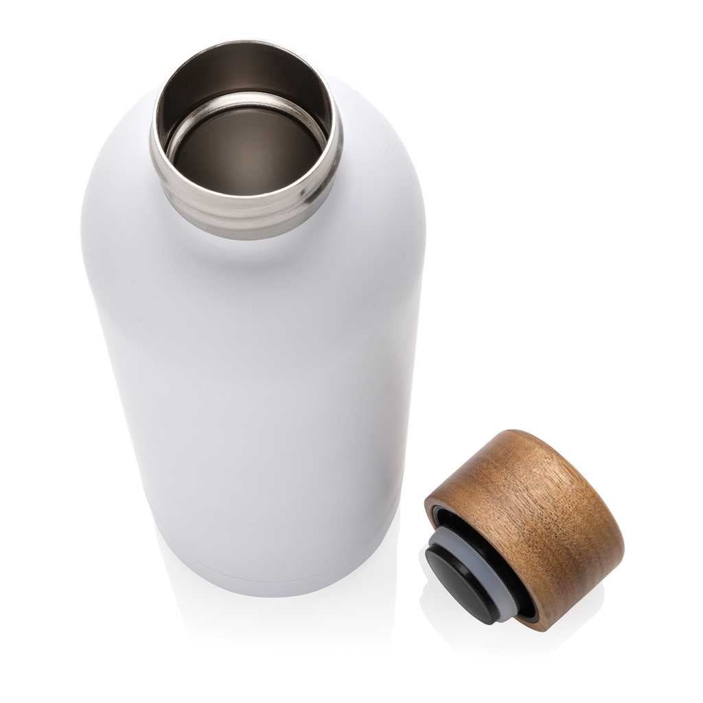 Wood Vakuumflasche aus RCS recyceltem Stainless-Steel, weiß