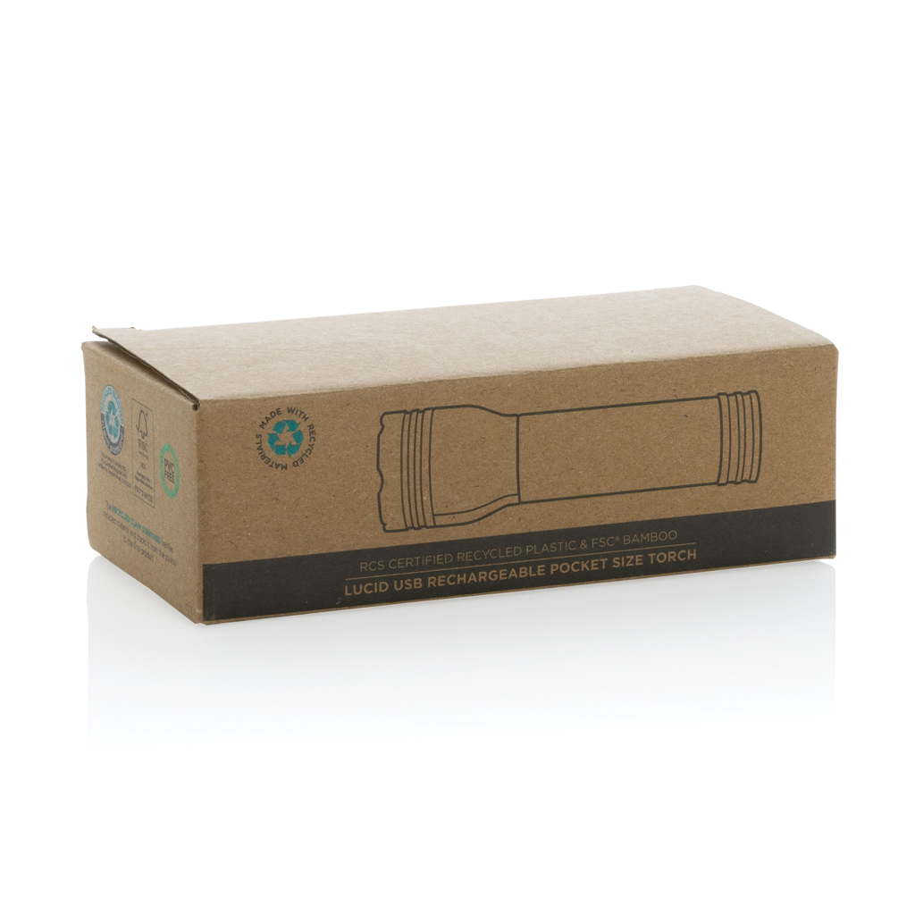 Lucid 1W Taschenlampe aus RCS recycelt. Kunststoff & Bambus, schwarz