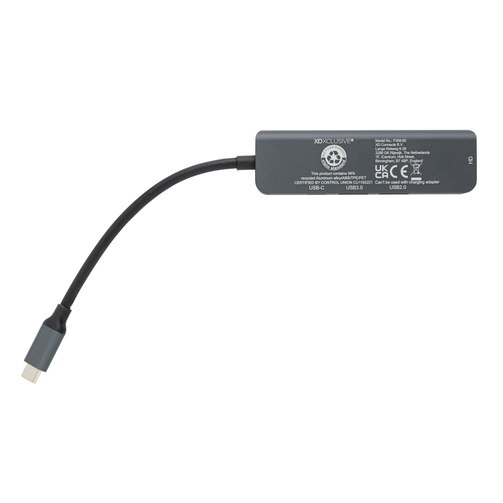 Terra Hub aus RCS recyceltem Aluminium mit HDMI-Input, grau