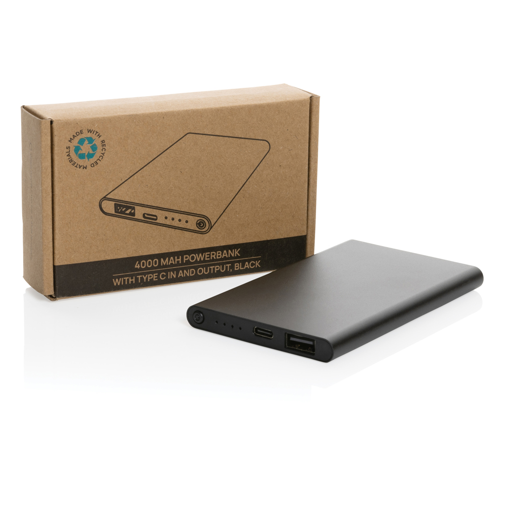 4.000mAh Type-C Powerbank aus RCS recyeltem ABS & Aluminium, schwarz