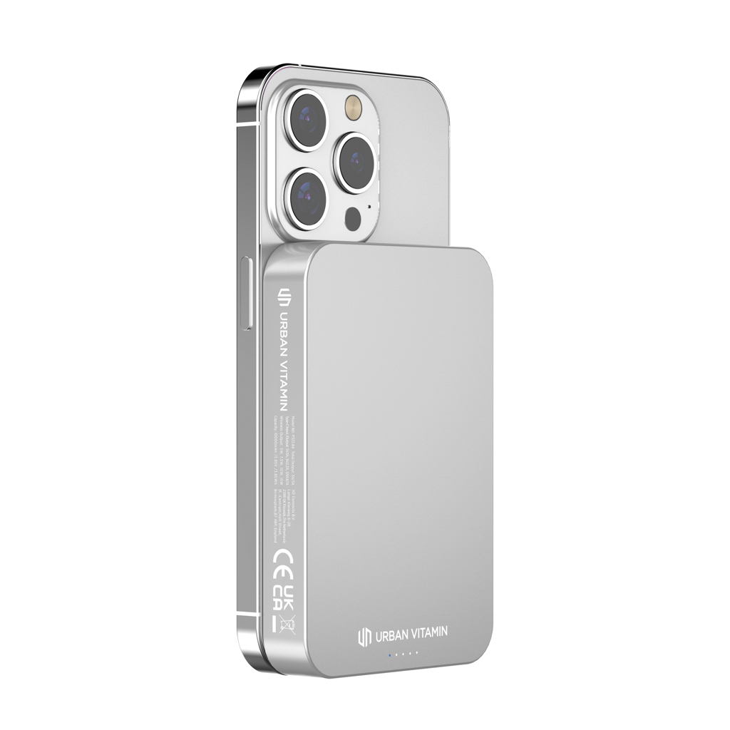 Urban Vitamin Compton 10000mAh Powerbank aus RCS Plastik/Alu, silber