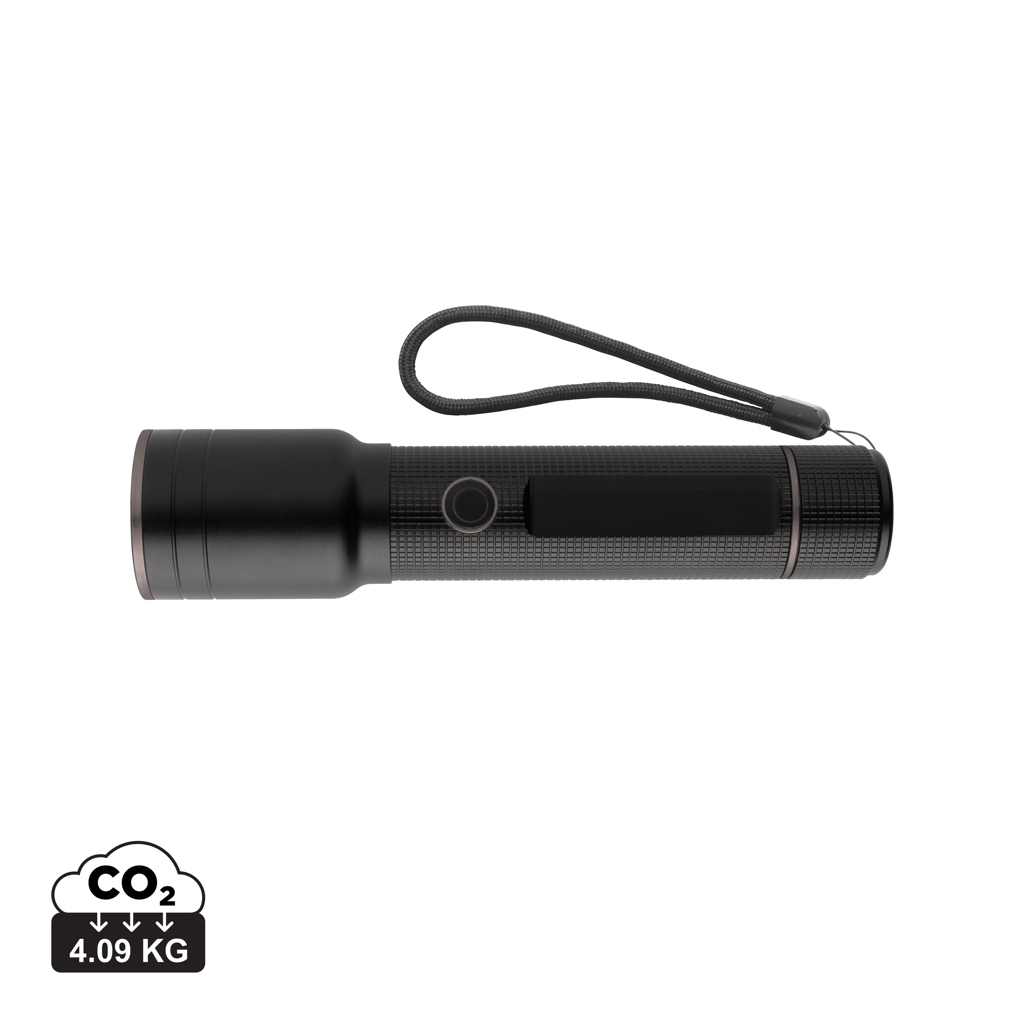Heavy-Duty USB-Taschenlampe aus RCS recyceltem Aluminium, schwarz