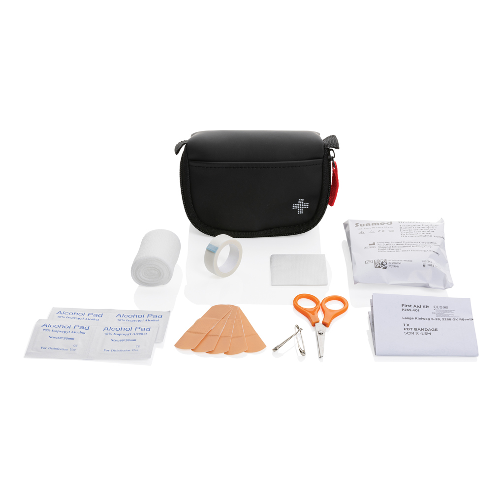 Kleines Erste-Hilfe-Set in RCS recycelter Nubuk-PU Tasche, schwarz
