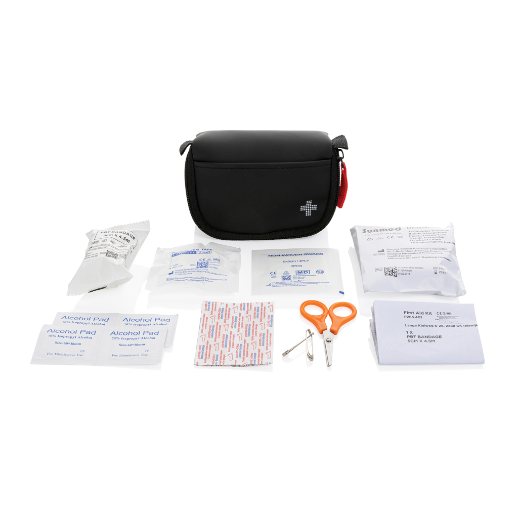 Kleines Erste-Hilfe-Set in RCS recycelter Nubuk-PU Tasche, schwarz
