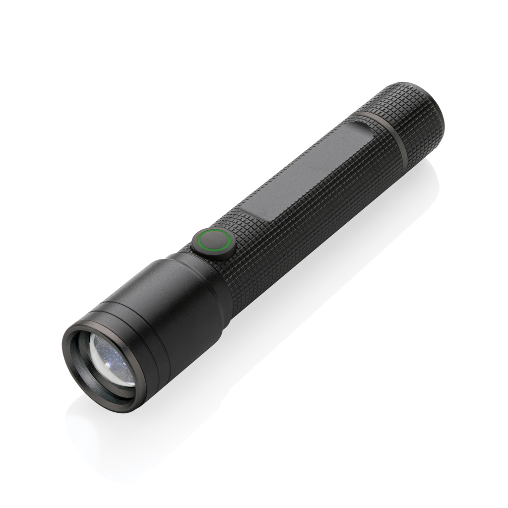 Gear X Taschenlampe aus RCS recycelt. Aluminium mit USB-Akku, schwarz