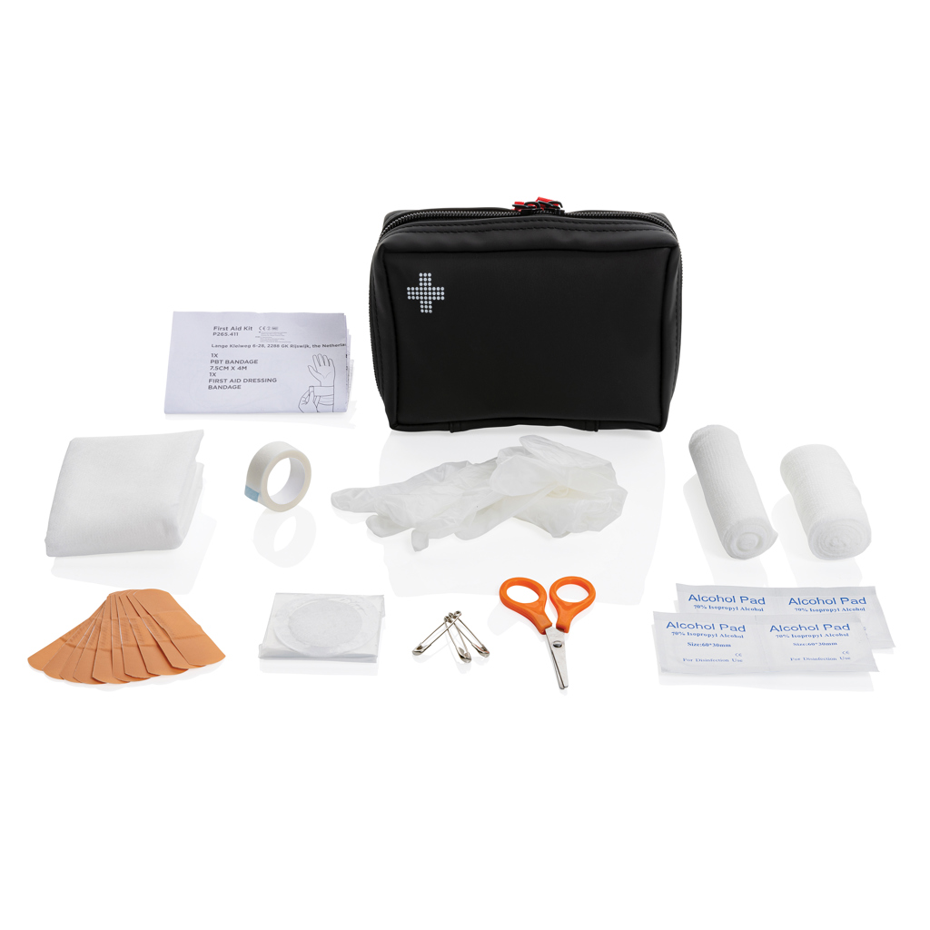 Erste-Hilfe-Set in RCS recycelter Nubuk-PU Tasche, schwarz