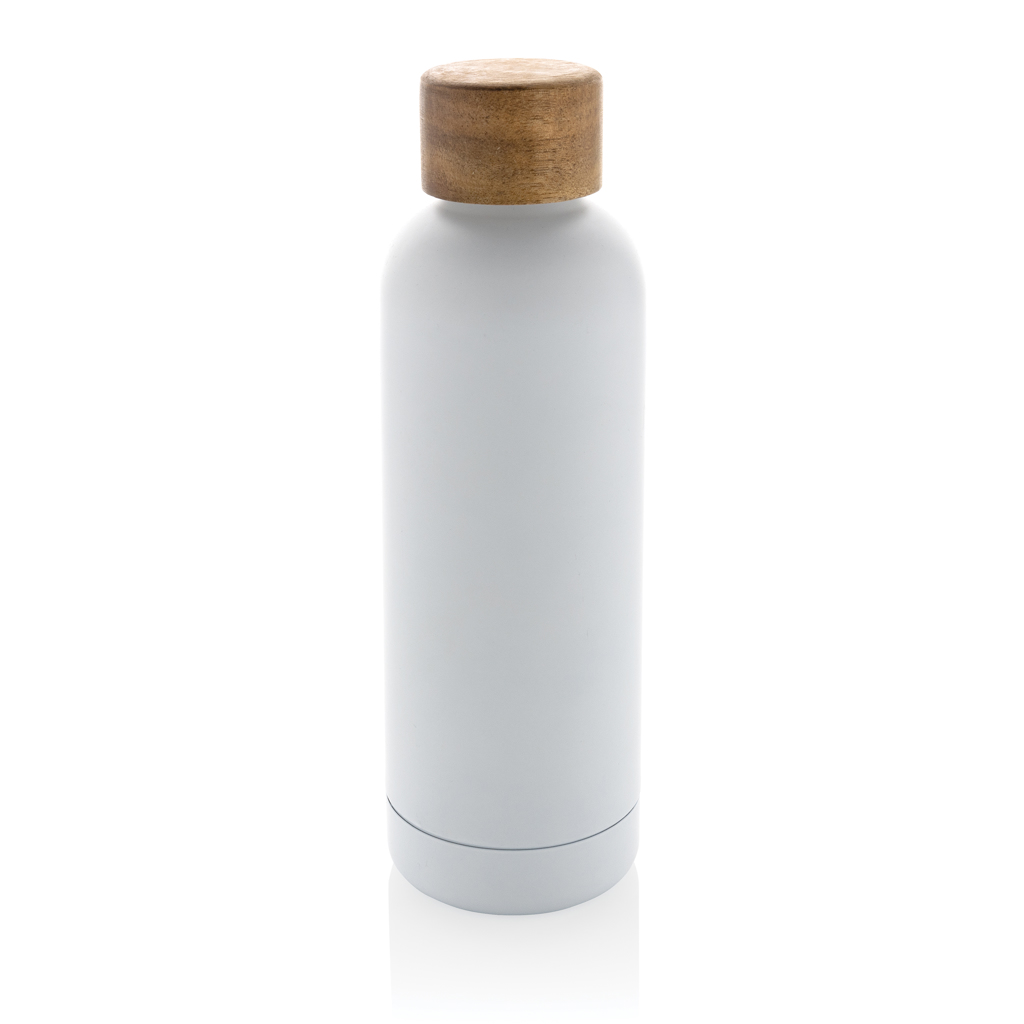 Wood Vakuumflasche aus RCS recyceltem Stainless-Steel, weiß
