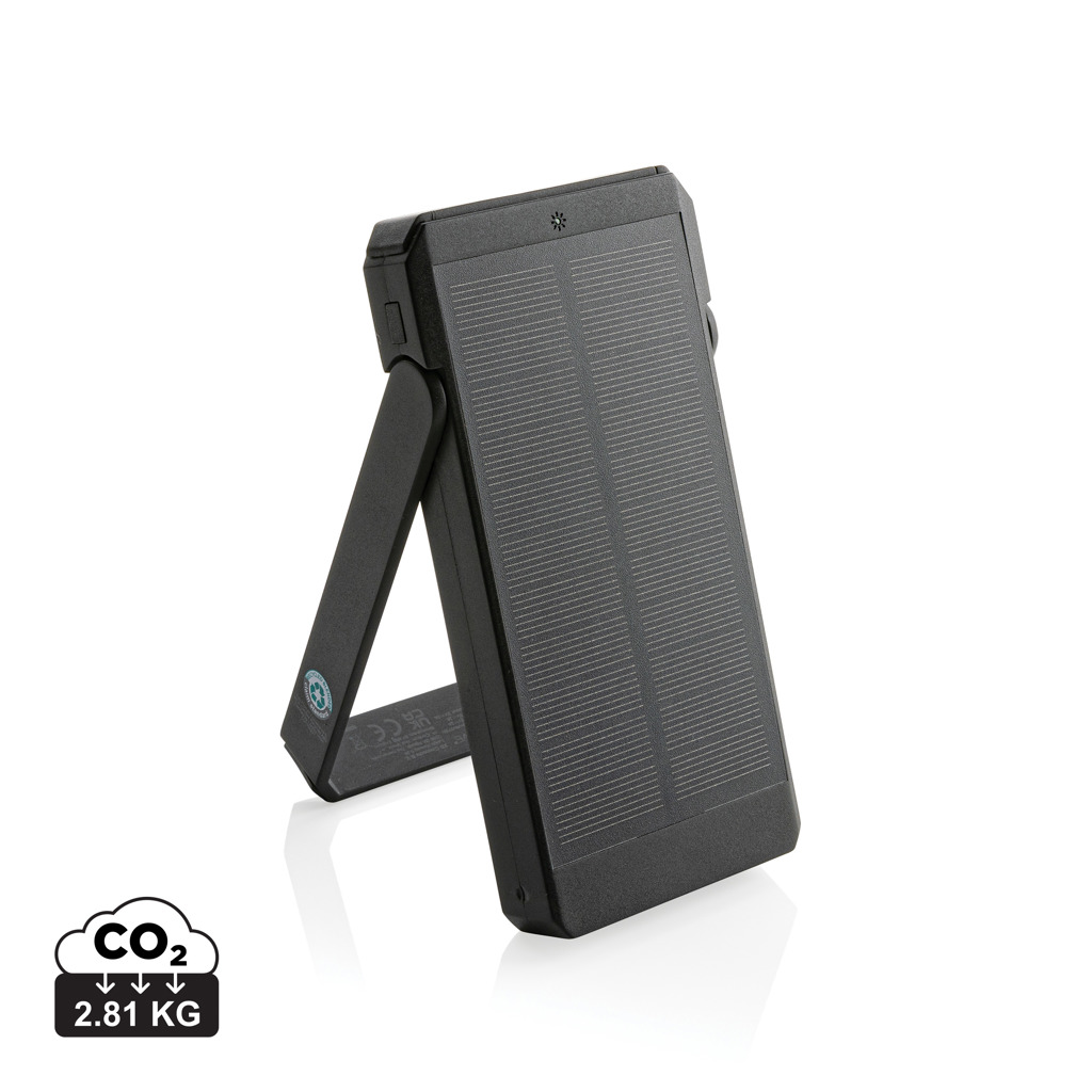 Skywave 10000mAh Solarpowerbank aus RCS recycelt. Kunststoff, schwarz