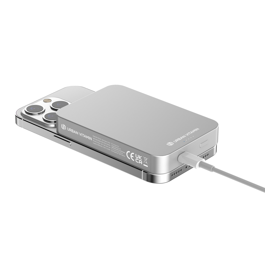 Urban Vitamin Compton 10000mAh Powerbank aus RCS Plastik/Alu, silber