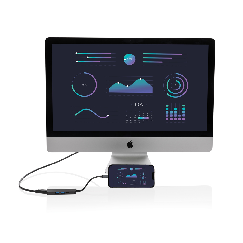 Terra Hub aus RCS recyceltem Aluminium mit HDMI-Input, grau
