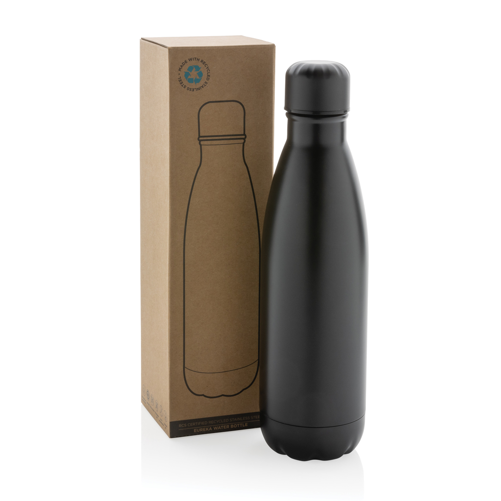 Eureka einwandige Wasserflasche aus RCS rec. Stainless-Steel, schwarz