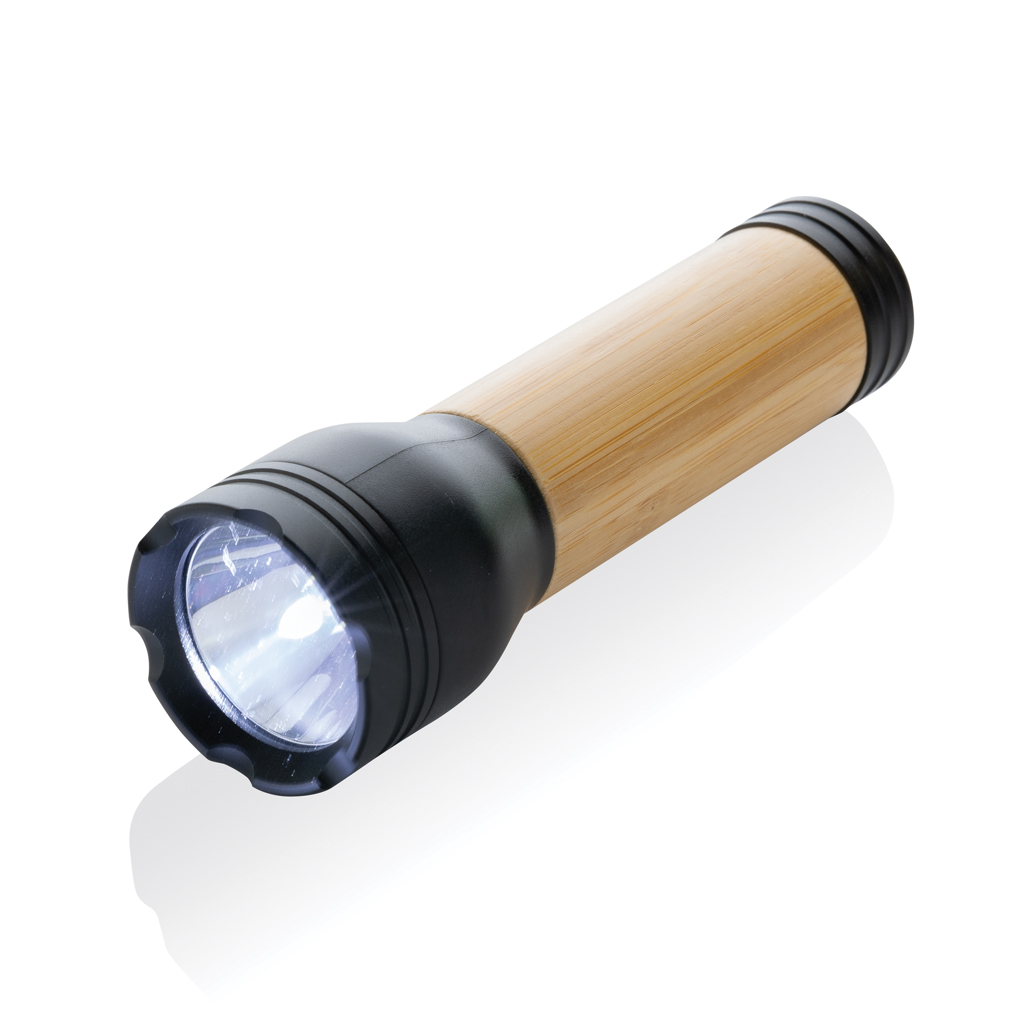 Lucid 3W Taschenlampe aus RCS recycelt. Kunststoff & Bambus, schwarz