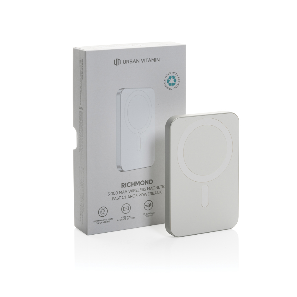 Urban Vitamin Richmond 5000mAh Powerbank aus RCS Plastik/Alu, silber