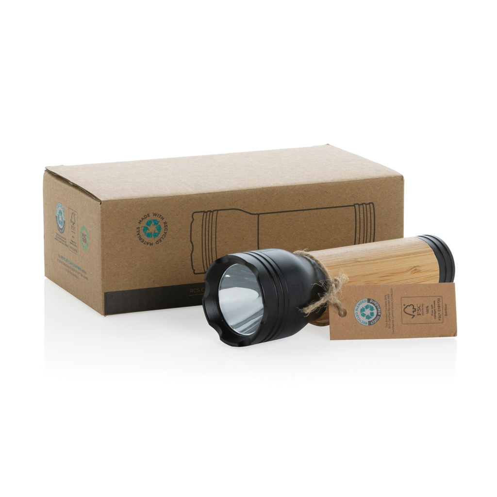 Lucid 3W Taschenlampe aus RCS recycelt. Kunststoff & Bambus, schwarz