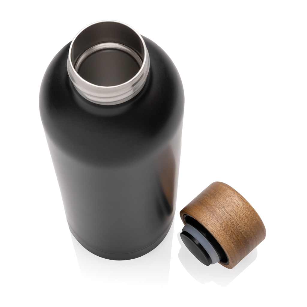 Wood Vakuumflasche aus RCS recyceltem Stainless-Steel, schwarz