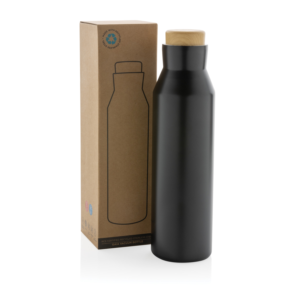 Gaia Vakuumflasche aus RCS recyceltem Stainless-Steel, schwarz
