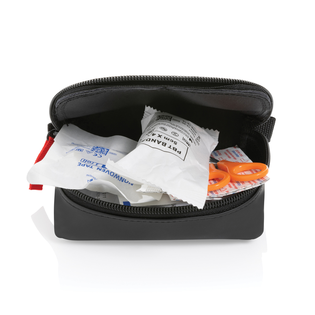 Kleines Erste-Hilfe-Set in RCS recycelter Nubuk-PU Tasche, schwarz