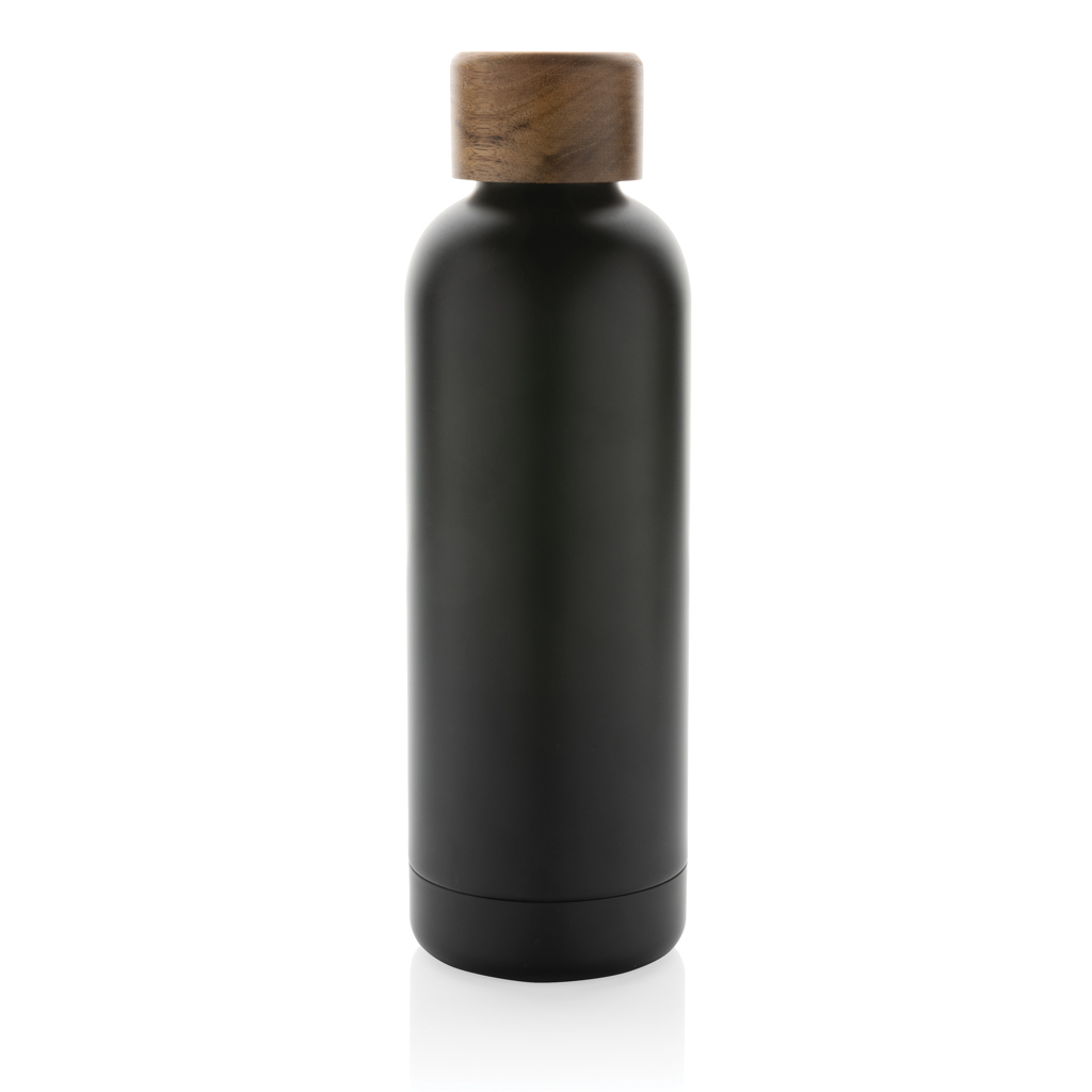 Wood Vakuumflasche aus RCS recyceltem Stainless-Steel, schwarz